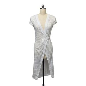 Sabo Skirt Dress Womens Small White Crochet Wrap Midi Cap Sleeve Sheer‎ Beach